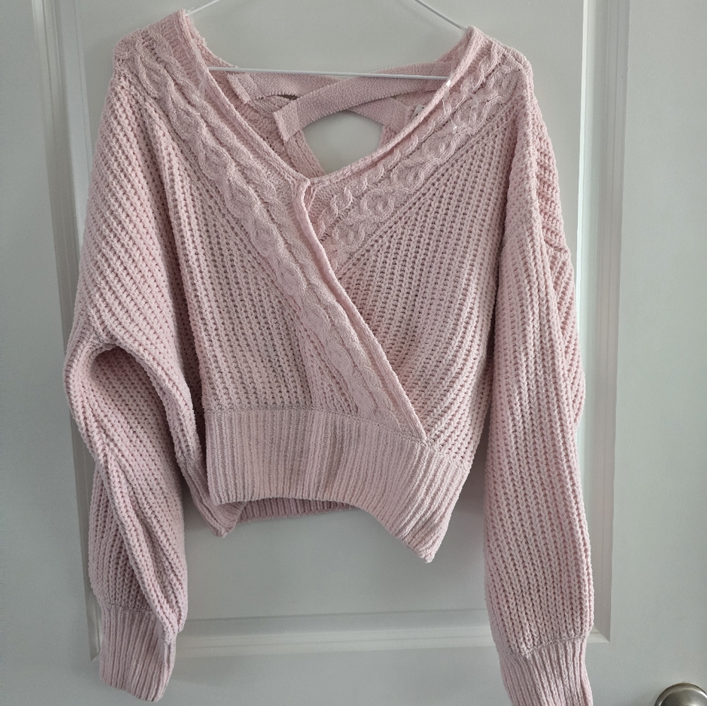 Derek Heart Soft Pink V-Neck Cropped Sweater